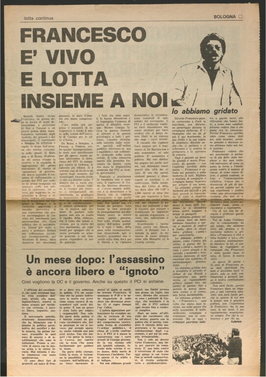 Lotta Continua. Francesco è vivo e lotta insieme a noi.