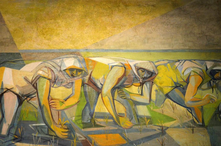 Le mondine al lavoro nel murale di A. Borgonzoni alla Camera del Lavoro di Molinella