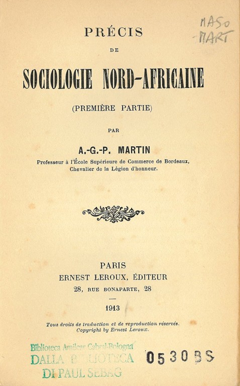 copertina di Precis de sociologie nord-africaine : premiere partie