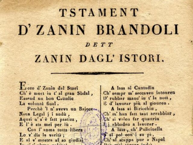 Testamento di Giovanni Brandoli, Zanin dagl’Istori, cantastorie