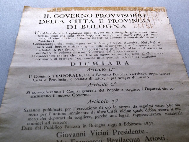 Manifesto del Governo Provvisorio con la dichiarazione di cessazione del governo temporale del Papa 