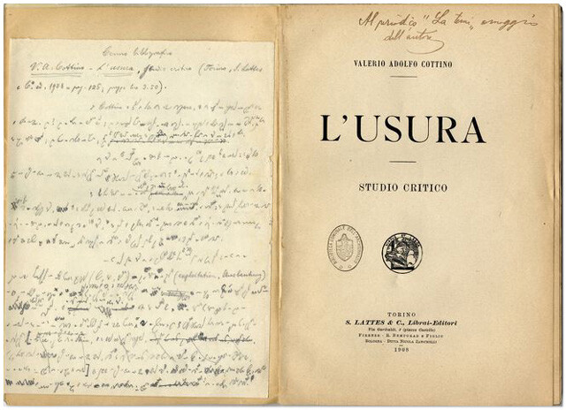 Valerio Adolfo Cottino, L'Usura: studio critico. Torino, S. Lattes et C., 1908 (BCABo, Bolaffio C.40)