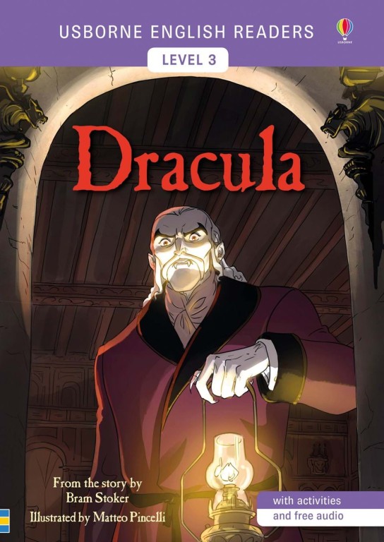copertina di Dracula
from the story by Bram Stoker, retold by Mairi Mackinnon, Usborne, 2019