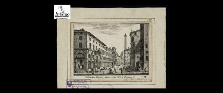 immagine di Pio Panfili, Veduta della Dogana, e Carceri della Città di Bologna - Incisione