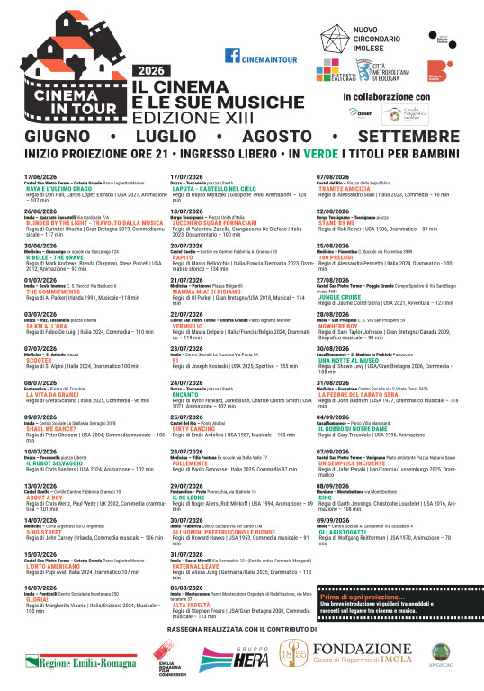 Cinema in tour 2026   Programma completo