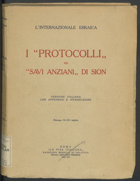 immagine di I "Protocolli" dei "Savi Anziani" di Sion (1937)