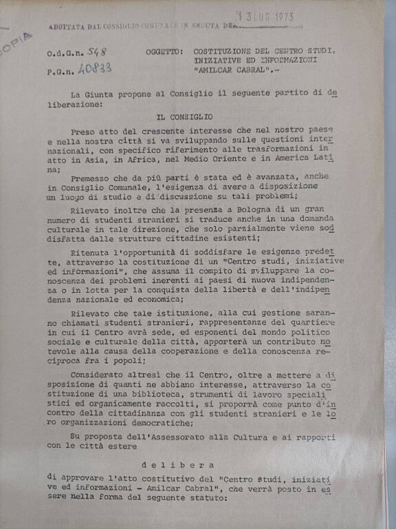 ASCOBA FALDONE 1 13 7 1973 delibera atto costitutivo centro Cabral 1