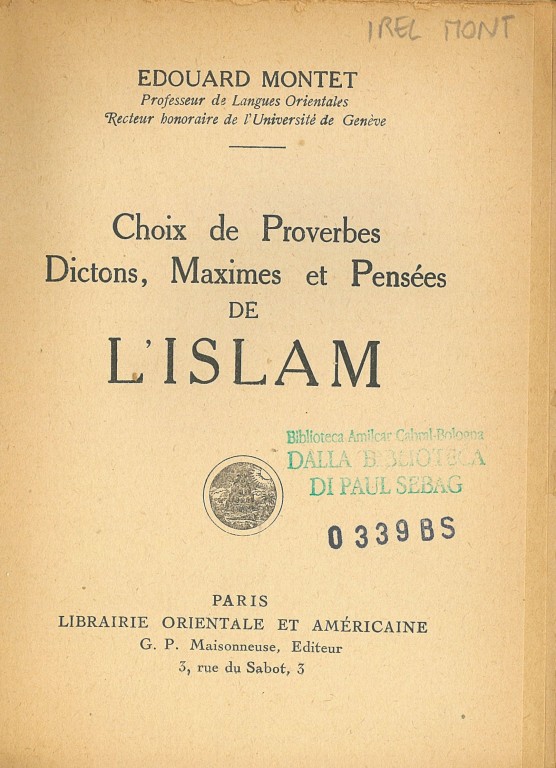 cover of Choix de proverbes dictons, maximes et pensees de l'Islam 