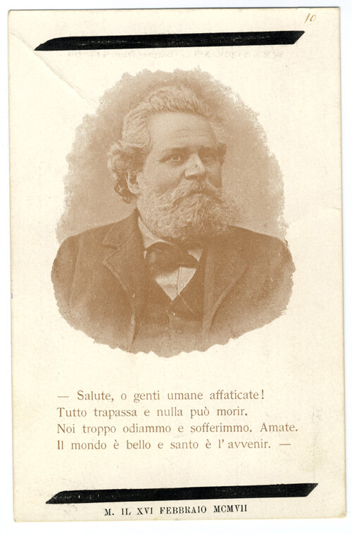 image of Ritratto di Giosue Carducci a mezzo-busto listato a lutt