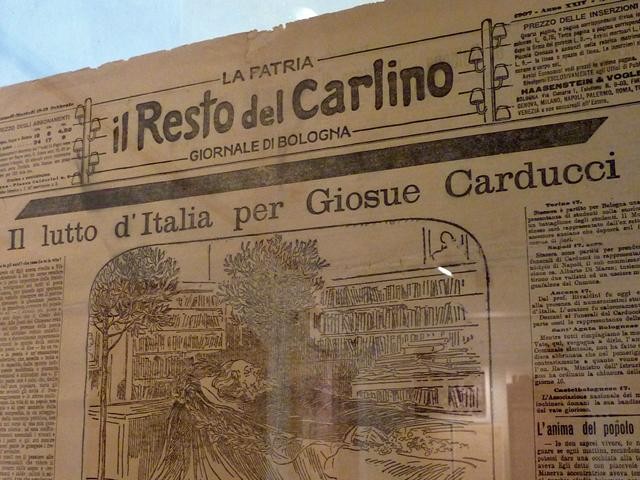 Prima pagina del Resto del Carlino per la morte di Carducci 