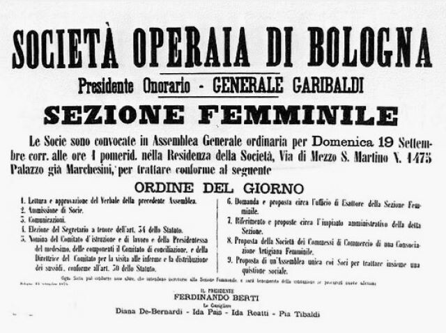 Volantino della Sezione Femminile della Società Operaia di Bologna