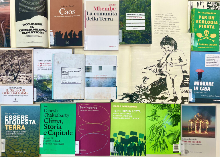 Insieme di copertine di libri dedicati a ambiente, pratiche e resistenze indigene, ecologia/ecocidi 