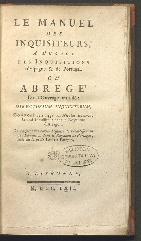 copertina di André Morellet, Nicolas Eymerich, Le manuel des inquisiteurs (1762)