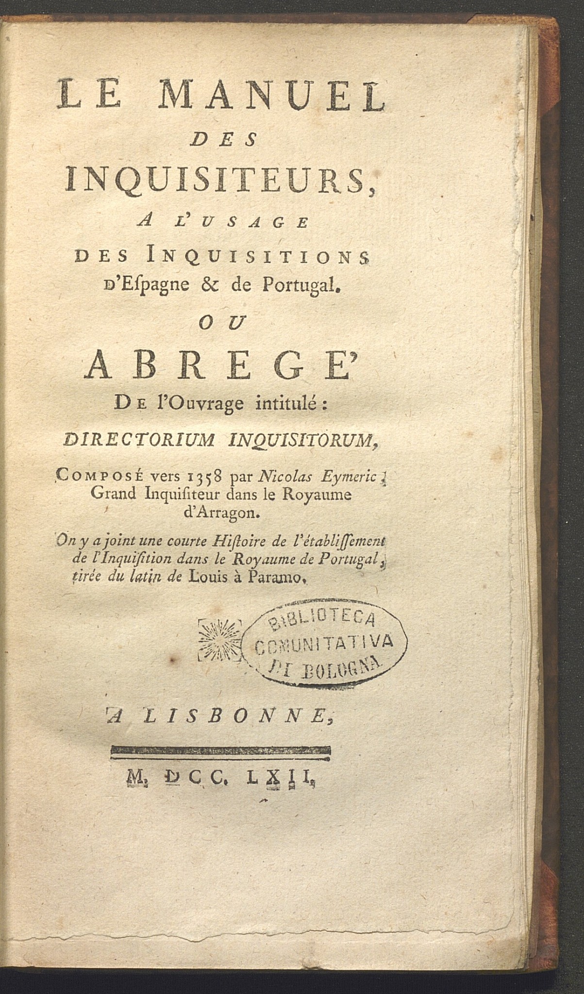 André Morellet, Nicolas Eymerich, Le manuel des inquisiteurs (1762)
