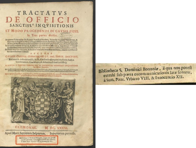 copertina di Cesare Carena, Tractatus de officio sanctissimae inquisitionis (1641)