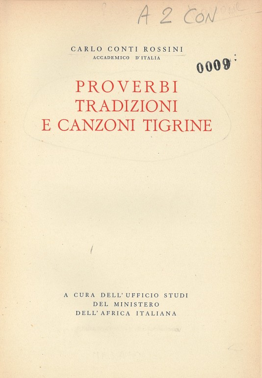 copertina di Proverbi, tradizioni e canzoni tigrine