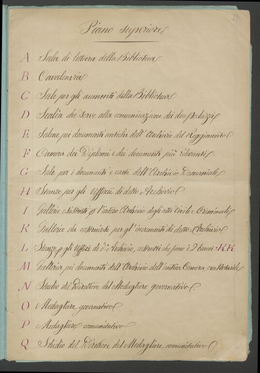 "Progetto dell'Ufficio tecnico del Comune di Bologna per la collocazione degli archivi… nel palazzo dell'Archiginnasio", 1873