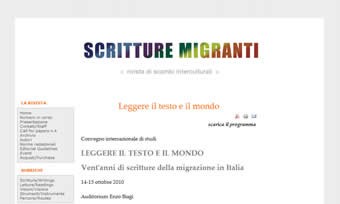 copertina di SCRITTURE MIGRANTI: rivista di scambi interculturali.
Annuale.
Bologna, dal 2007.