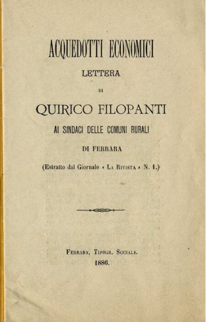 cover of Acquedotti economici lettera di Quirico Filopanti ai sindaci delle comuni rurali di Ferrara