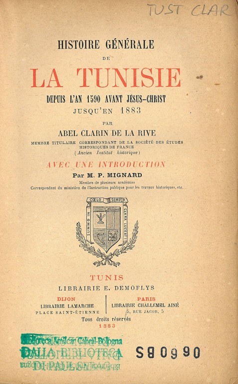 copertina di Histoire generale de la Tunisie depuis l'an 1590 avant Jesus-Christ jusq'en 1883