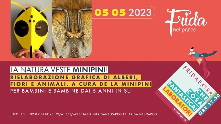 copertina di Laboratorio per bambin*. La natura veste Minipini. Rielaborazione grafica di alberi, fiori e animali.