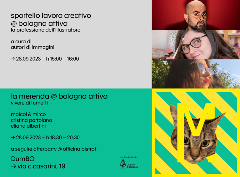 2023 09 28 Bologna Attiva Sportello Lavoro Creativo + Merenda Newsletter Vivere di fumetti