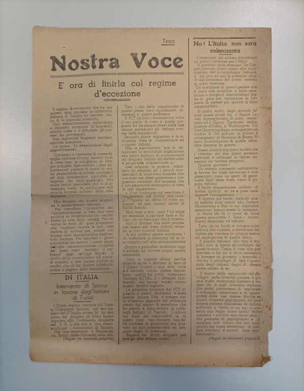 cover of La nostra voce: organo dei comunisti italiani di Tunisia | 1947