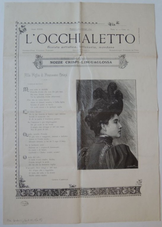 immagine di Ode alla figlia di Crispi, edita infine in Rime e ritmi, 1899