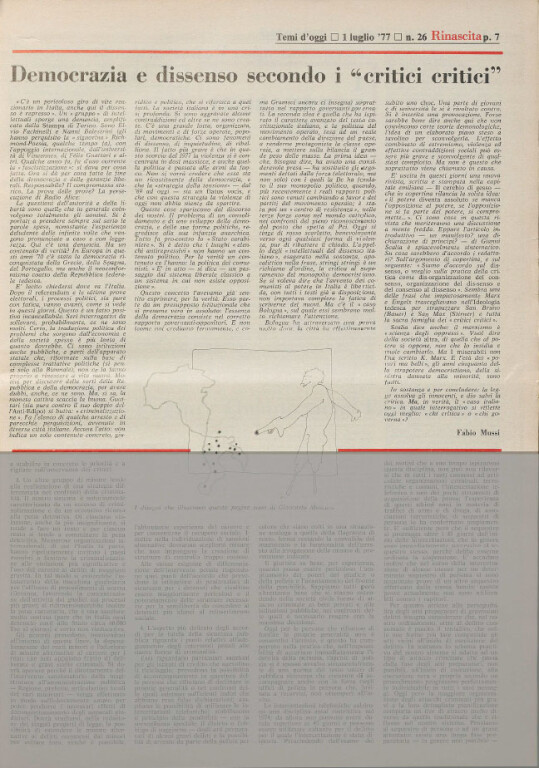 Fabio Mussi, Democrazia e dissenso secondo i "critici critici", «Rinascita», n. 26, 1 luglio 1977, p. 7.