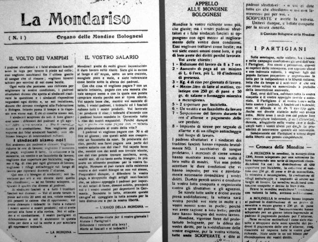 Numero 1 del giornale La Mondariso Organo delle Mondine Bolognesi
