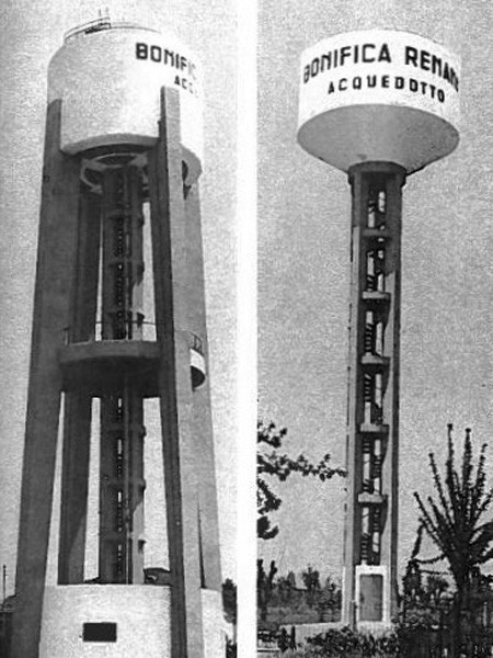 Torri piezometriche dell'Acquedotto Renano - Fonte: Consorzio della grande Bonificazione Renana, Acquedotto Renano, Bologna, 1958