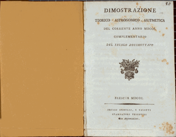 Dimostrazione Teorico - Astronomica - Aritmetica del corrente anno MDCCC complementario del secolo decimottavo