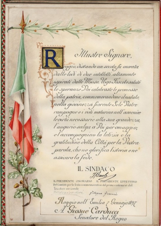 copertina di La città di Reggio per il discorso di Carducci sul Tricolore, 1897