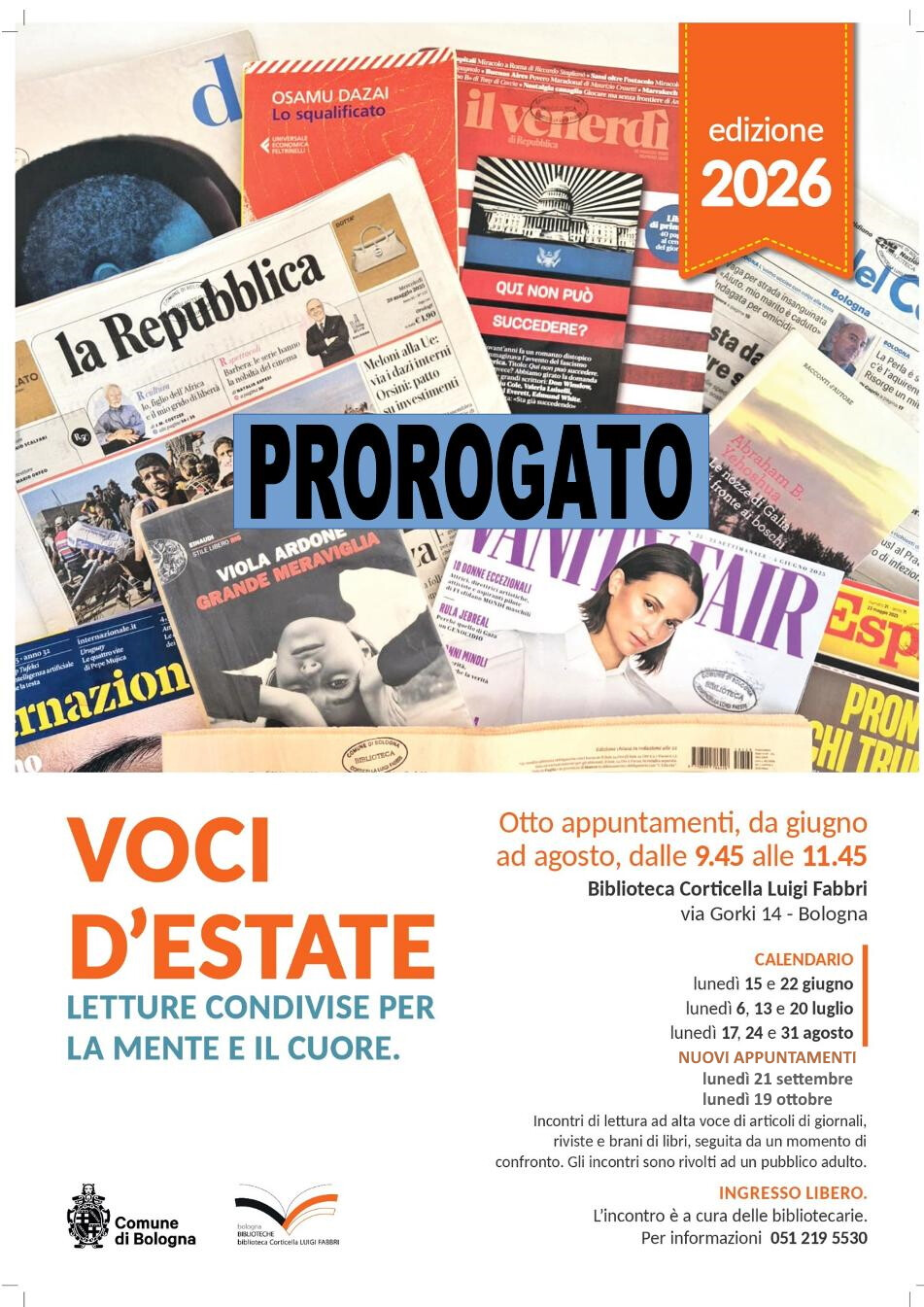 copertina di Prorogato| Voci d'estate. Letture condivise per la mente e il cuore