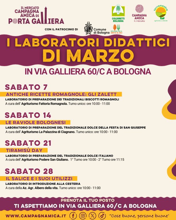 Laboratori didattici Marzo Mercato Campagna Amica di Porta Galliera