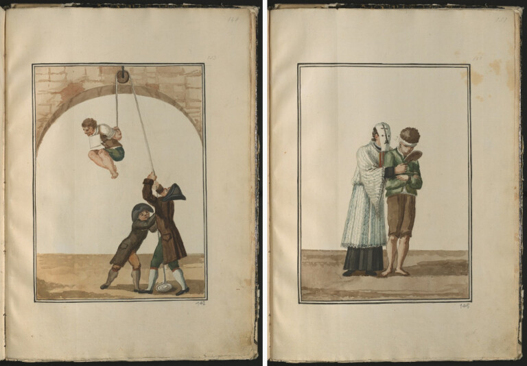 immagine di Giuseppe Guidicini e Domenico Ramponi, Castigo della tortura ossia della Corda e Condannato alla morte assistito dal Confortatore incamminandosi verso il patibolo
