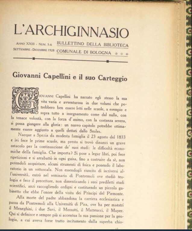 Giovanni Capellini e il suo carteggio