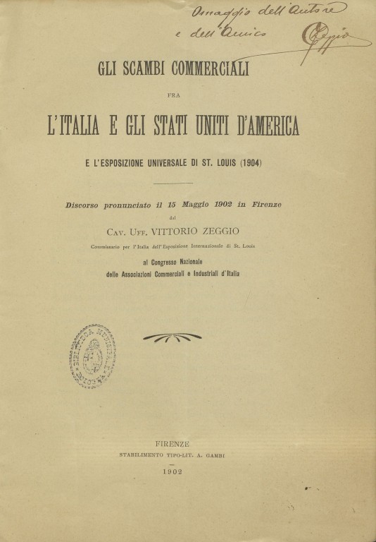 immagine di Vittorio Zeggio, Gli scambi commerciali fra l'Italia e gli Stati Uniti d'America e l'Esposizione Universale di St. Louis (1904)