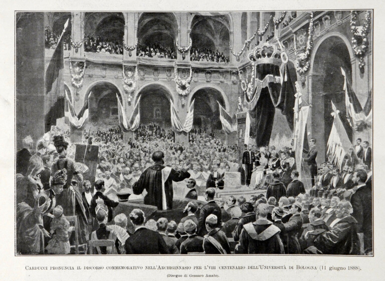 image of Carducci pronuncia il discorso commemorativo nell'Archiginnasio per l'VIII centenario dell'Università di Bologna
