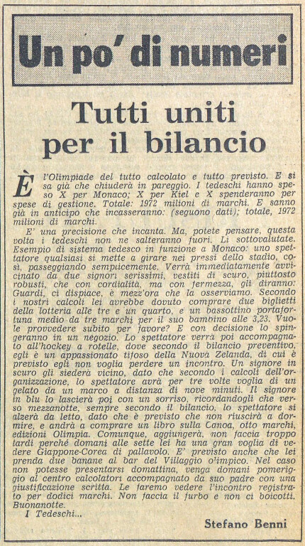 immagine di Stefano Benni, Tutti uniti per il bilancio (1972)