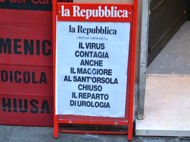 Locandina de "La Repubblica" nei giorni del Coronavirus - febbraio 2020