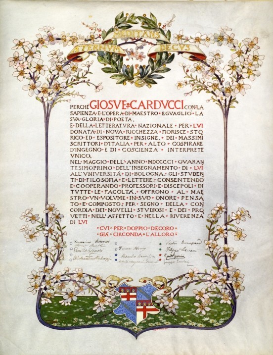 copertina di C. Capri, Per il 40° anno di insegnamento, l'Alma Mater, 1901