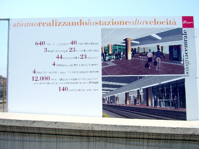 Progetto per la nuova stazione di Bologna di Arata Isozaki - pannello esplicativo sul ponte di via Matteotti