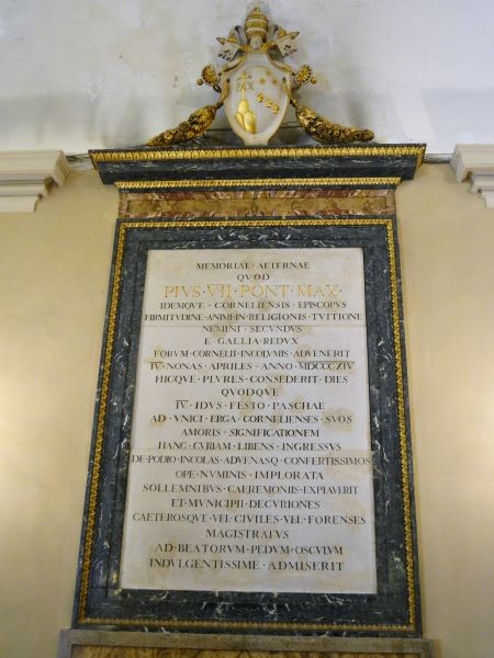 Lapide che ricorda il passaggio di papa Pio VII a Imola nel 1814