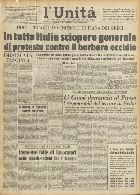 immagine di «l'Unità», 3 maggio 1947