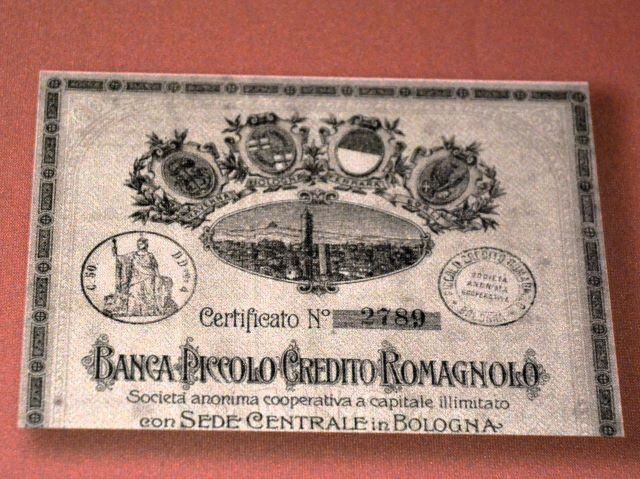 Certificato della banca Piccolo Credito Romagnolo
