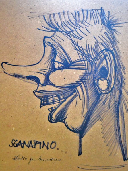Sganapino disegnato da Wolfango Peretti Poggi - Mostra "Burattini a Bologna. Le maschere raccontano" - Archiginnasio - 2020
