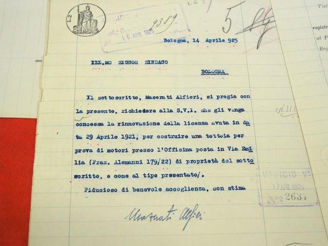 Richiesta di Alfieri Maserati al Comune di Bologna - 1925 - Archivio comunale (BO)