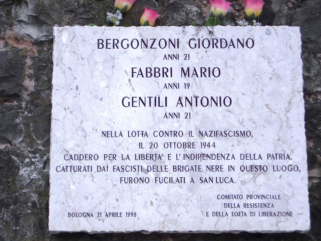 Lapide per i partigiani fucilati a San Luca il 20 ottobre 1944