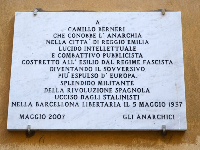 Lapide per Camillo Berneri a Reggio Emilia